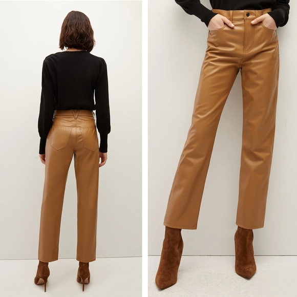 Veronica Beard - Joey Vegan Leather Straight-Leg Pant - Cognac - Picture 3 of 15